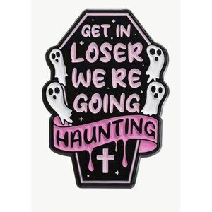 "GET IN LOSER" Enamel Pin Halloween Ghost Brooch Lapel Pink Black Punk Style